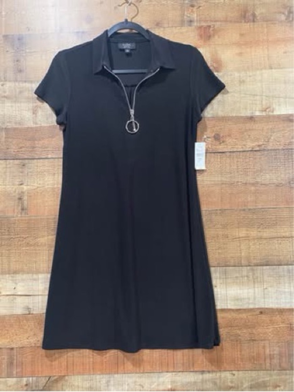 New With Tags MSK Black Zip-Front Dress With Ring Pull Size Petite Medium